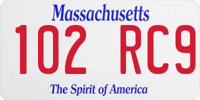 MA license plate 102RC9