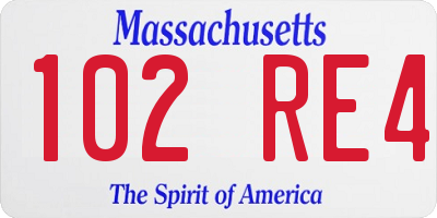 MA license plate 102RE4