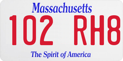 MA license plate 102RH8