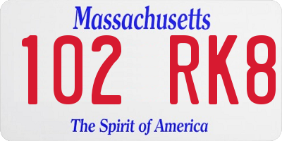 MA license plate 102RK8