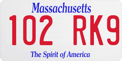MA license plate 102RK9