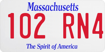 MA license plate 102RN4