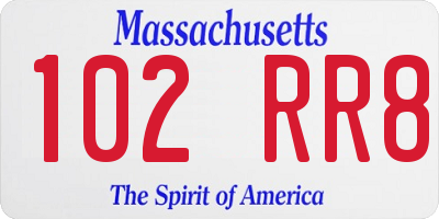 MA license plate 102RR8