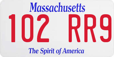 MA license plate 102RR9