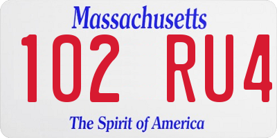 MA license plate 102RU4