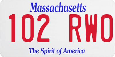MA license plate 102RW0