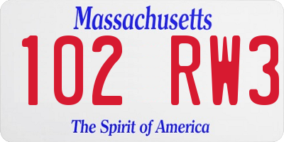 MA license plate 102RW3