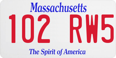 MA license plate 102RW5