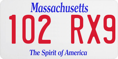 MA license plate 102RX9