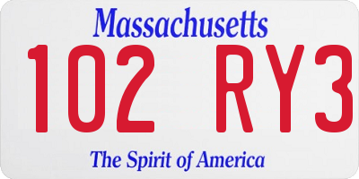 MA license plate 102RY3