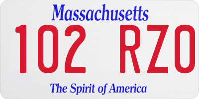 MA license plate 102RZ0