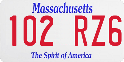 MA license plate 102RZ6