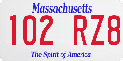 MA license plate 102RZ8