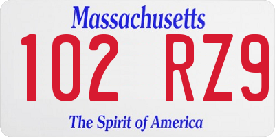 MA license plate 102RZ9