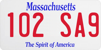 MA license plate 102SA9