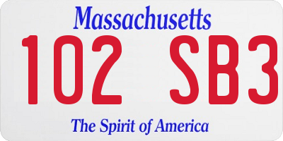 MA license plate 102SB3