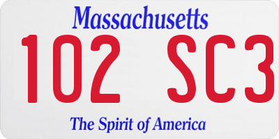 MA license plate 102SC3
