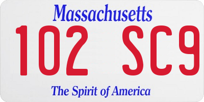 MA license plate 102SC9