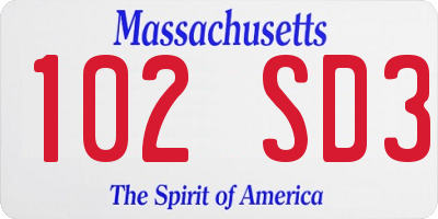 MA license plate 102SD3