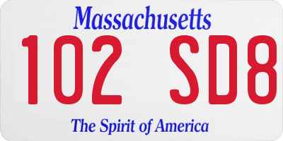 MA license plate 102SD8