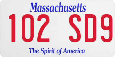 MA license plate 102SD9