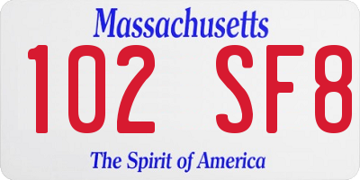 MA license plate 102SF8