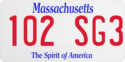 MA license plate 102SG3