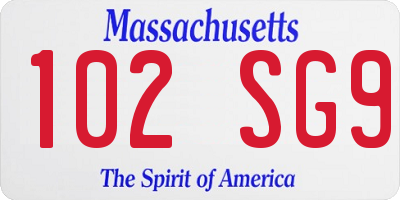 MA license plate 102SG9