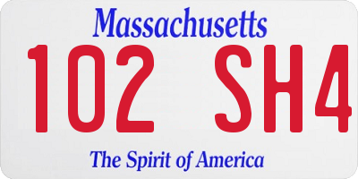 MA license plate 102SH4