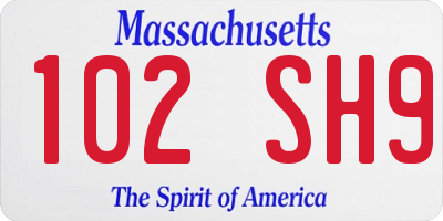 MA license plate 102SH9