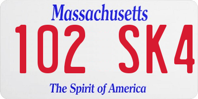 MA license plate 102SK4