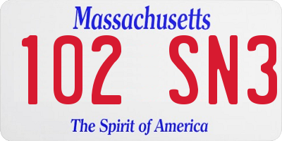 MA license plate 102SN3