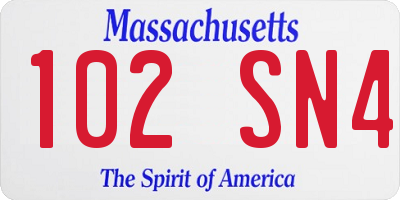 MA license plate 102SN4