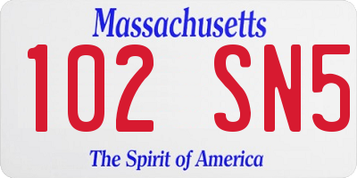 MA license plate 102SN5