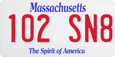 MA license plate 102SN8