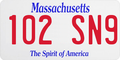 MA license plate 102SN9