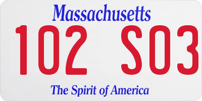 MA license plate 102SO3