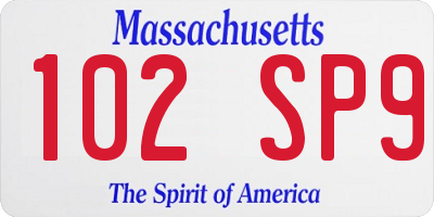 MA license plate 102SP9