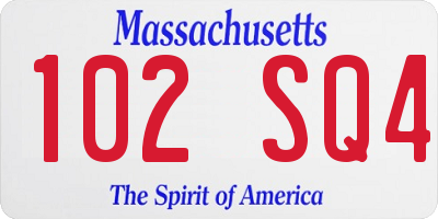 MA license plate 102SQ4