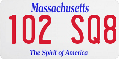 MA license plate 102SQ8