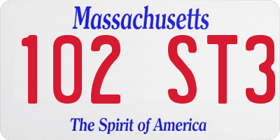 MA license plate 102ST3