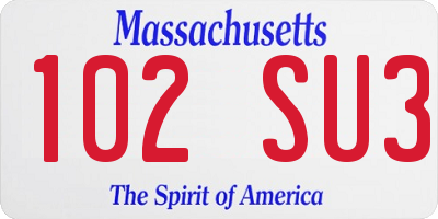 MA license plate 102SU3