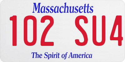 MA license plate 102SU4