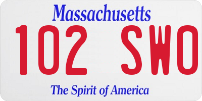 MA license plate 102SW0