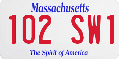 MA license plate 102SW1