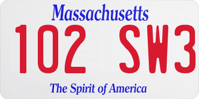 MA license plate 102SW3