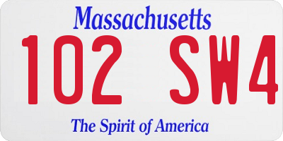MA license plate 102SW4