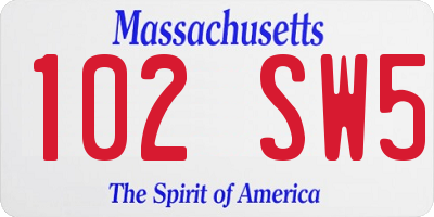 MA license plate 102SW5