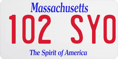 MA license plate 102SY0