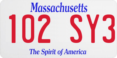 MA license plate 102SY3